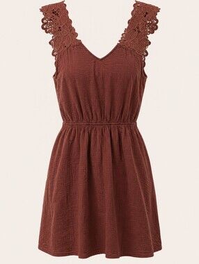 Women's Open Back Lace and Cotton Dress